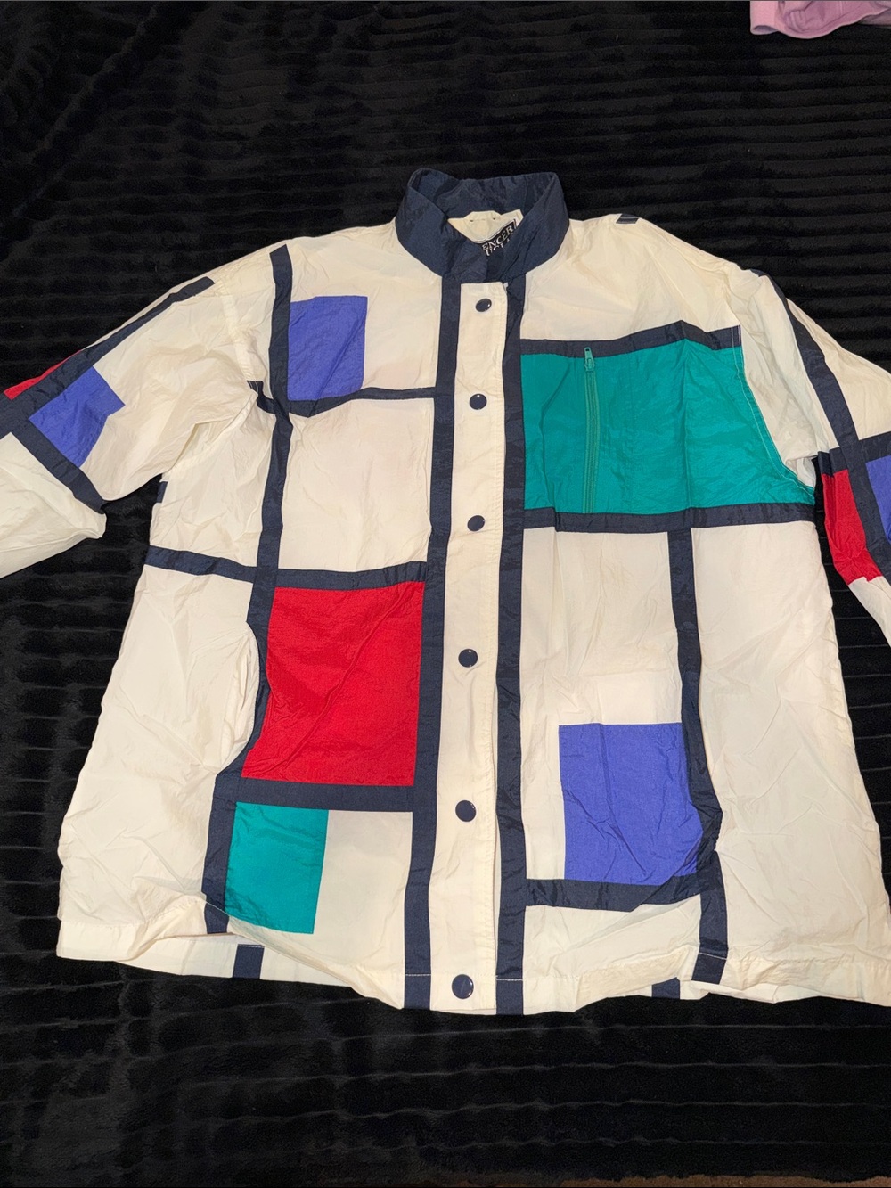 Vintage Spencer Douglas White Colorblock Geometric Windbreaker Jacket